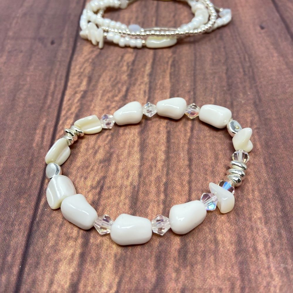 Macy’s Stackable Silver White Pearl Bracelets Vd00 - image 2